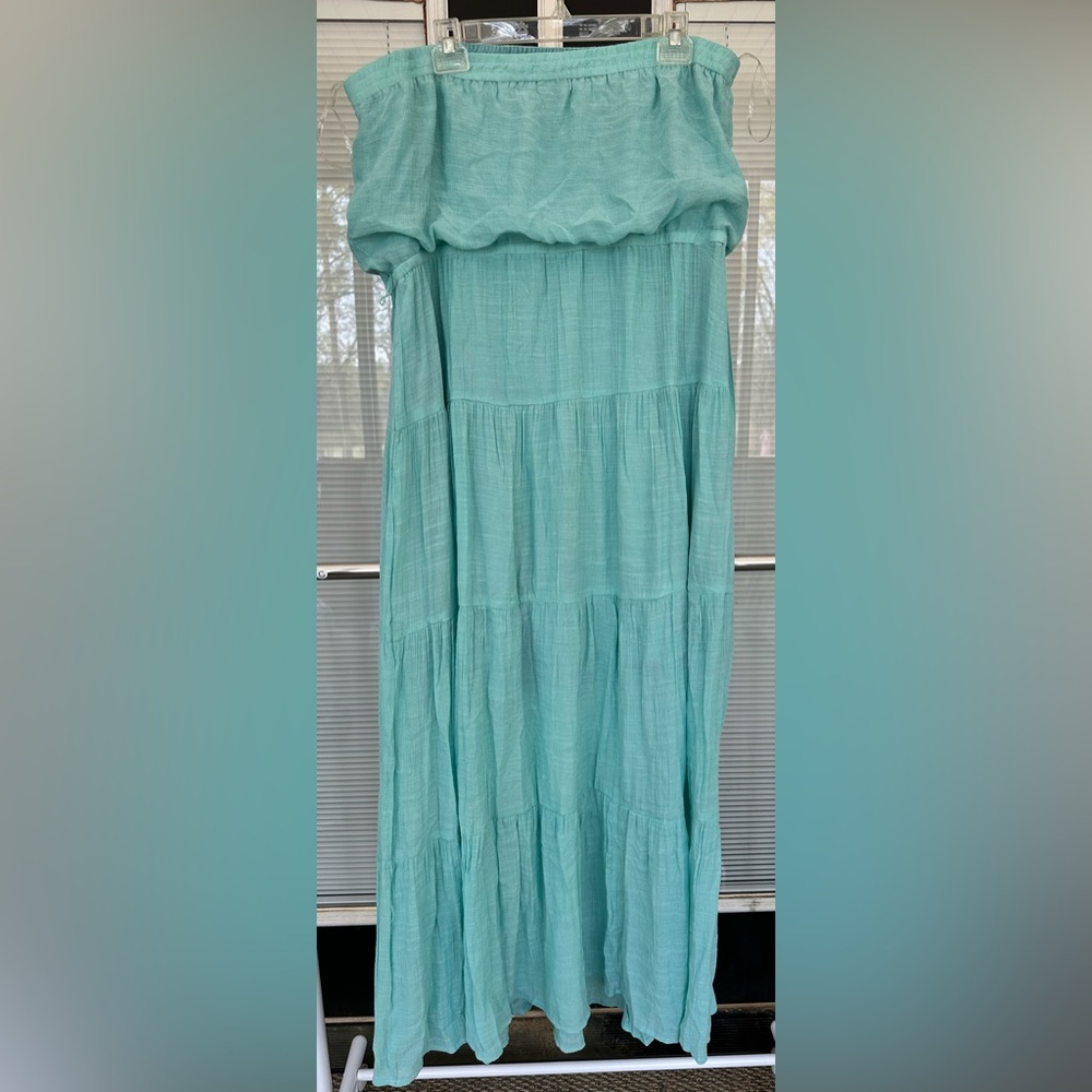 Size 2X Sweet Lovely by Jen Aqua Strapless Maxi Dress with belt. NWOT! - Picture 2 of 3